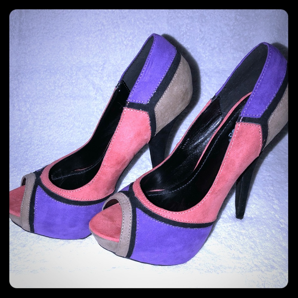 Purple, Coral, Tan & Black Heels